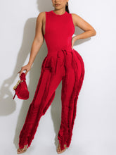 Casual Sleeveless Bodysuit Tassels Pants Set