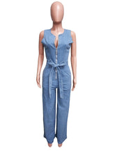 Fashion Sleeveless Denim Straight Jumpsuit