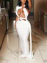 Sexy Circular Ring Patchwork Hollow out Bodycon Dress