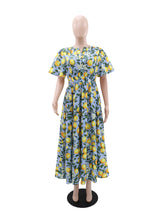 Casual V Neck Floral Print Cinched Waist Maxi Dress