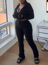 Casual Zipper Crop Hoodie and Pants Sports Sets