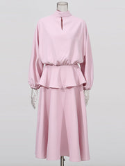 Elegant Solid Crop Top Ruffles Skirts Set