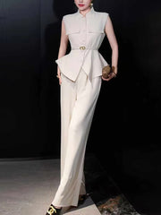 Fashion Sleeveless Single-breasted Top and Trouser Set