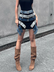 Personalized Patchwork Denim Package Hip Skirt