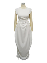Solid Color Round Neck Slim long Dress