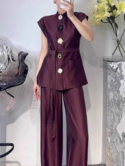 Elegant Waistcoat And Wide Leg Pants Casual Sets
