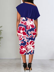 Scoop neck Print Slim Midi Dress
