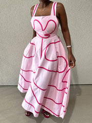 Casual Print Square Neck Pocket Maxi Dress