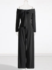 Elegant Folded Off Shoulder Bow Tie Back Slim Jumpsuit