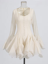 Elegant Mesh Flare Sleeve Ruffle Mini Dress