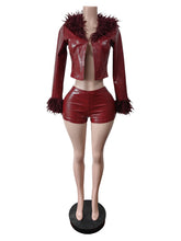 Vintage Faux Leather Crop Top Shorts Two Piece Set