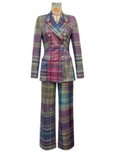 Fashion Plaid Print Slim Blazer Pants Suit