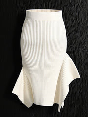 High Waist Ribbed Hem Ruffles Midi Skirt