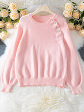 Elegant Round Neck Button Knit Sweater