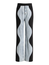 Fashion High Waist Patchwork Wave Jeans