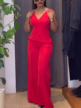 Casual V-neck Backless Bow Decor Top Straight Pants Set