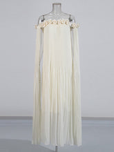 Elegant Off-The-Shoulder Flowers Folds Maxi Dress