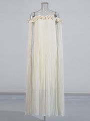 Elegant Off-The-Shoulder Flowers Folds Maxi Dress