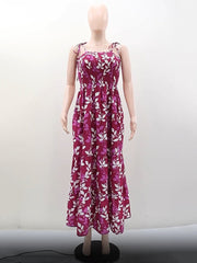 Casual Print Backless Spaghetti Strap Maxi Dress