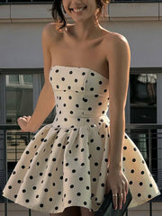 Sexy Polka Dot Backless Bow Strapless Mini Dress