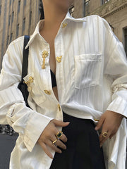 Casual Minimalist Button Decor Loose Blouses