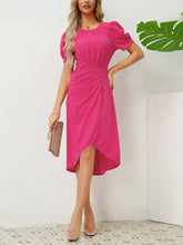 Fashion Round Neck Bubble Sleeve Slim Midi Dress