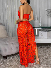 Sexy Lace Cropped Chest Top Cover-Up Skirt Sets