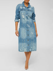 Fashion Ripped Long Denim Jacket Coat