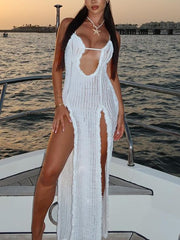 See Through Sleeveless Deep V-Neck Split Long Dress