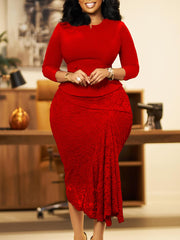 Vintage Lace Patchwork Bodycon Midi Dress