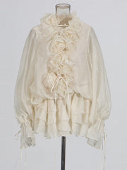 Elegant Flower Embellishment Lace-up Mini Dress