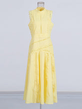 Elegant Sleeveless Hollow Cinched Waist Midi Dress