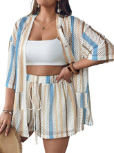 Casual Striped Crochet Top Shorts Two Piece Set