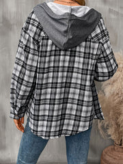 Casual Hooded Button Down Plaid Shirt