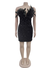 Sexy Sequin Feather Deep V Neck Birthday Mini Dress