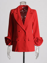 Lapel Floral Long Sleeves Double Breasted Blazer