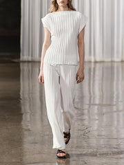 Fashion Stripe T-shirt Top Casual Pants Two Piece Set