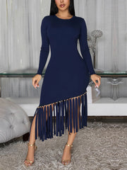 Elegant Round Neck Tassel Slim Dress
