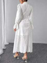 Elegant Hollow Out Cinched Waist Holiday Dress