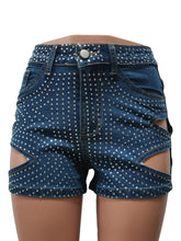 Sexy Rhinestone Hollow out All-match Denim Shorts