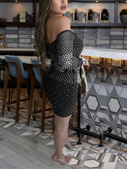 Sexy Rhinestones Off Shoulder Party Club Mini Dress