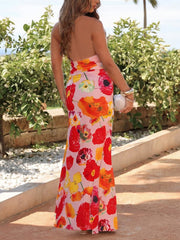 Print Halter Crop Tops High Split Long Skirts Sets