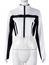 Fashion Faux Leather Color block Zip Up Crop Jacket