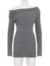 Fashion Off Shoulder Ribbed Knit Slim Mini Dress