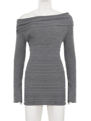 Fashion Off Shoulder Ribbed Knit Slim Mini Dress