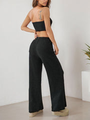 Ribbed Knit Asymmetric Strapless Top And Pants Set