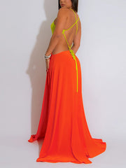 Sexy Lace-up Backless High Slit Maxi Dress