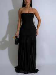 Sexy Sheer Mesh Patchwork Strapless Gown