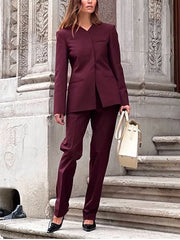 Simple Fashion Slim Blazer Suit Pants Two Piece Set