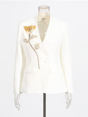 Fashion Rhinestone Notch Collar Slim Blazer